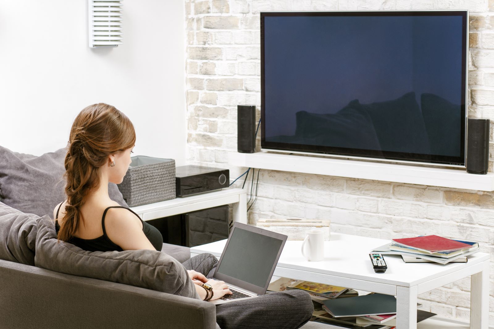 Woman Tv And Laptop